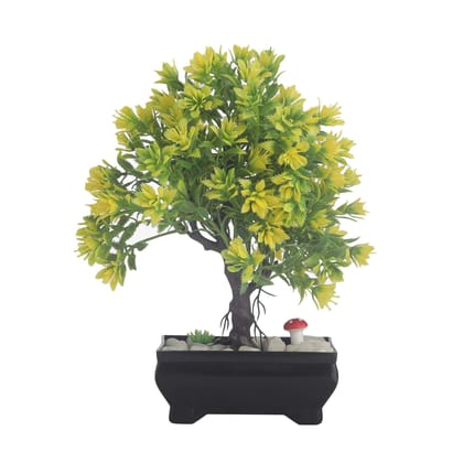 FOLIYAJ 3 Branched Bonsai Tree with Greenish Yellow Leaves|Bonsai Tree|Artificial Flower|with Pot|Home Decor for Living Room Home Office Shop|House|Gift|Decoration FOLIYAJ 3 Branched Bonsai Tree with Greenish Yellow Leaves|Bonsai Tree|Artificial Flower|with Pot|Home Decor for Living Room Home Office Shop|House|Gift|Decoration