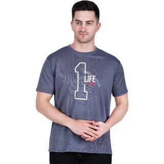 Life Dream Mens Grey Dotted Cotton Blend Round Neck T-Shirt