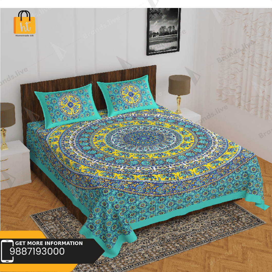 3001-Hometrade India-Standard King Size (90*108 Inches) Double Bedsheet With 2 Pillow Cover-RJ-14-Jaipur lining-3989