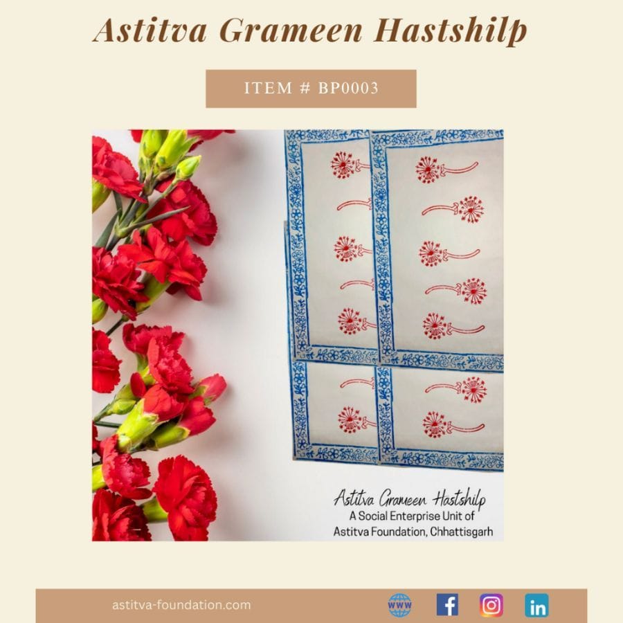 Hand Block–Printed Floral Cotton Placemats 