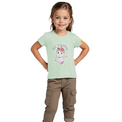 Girls T shirt Cotton Patina Green Cute Unicorn