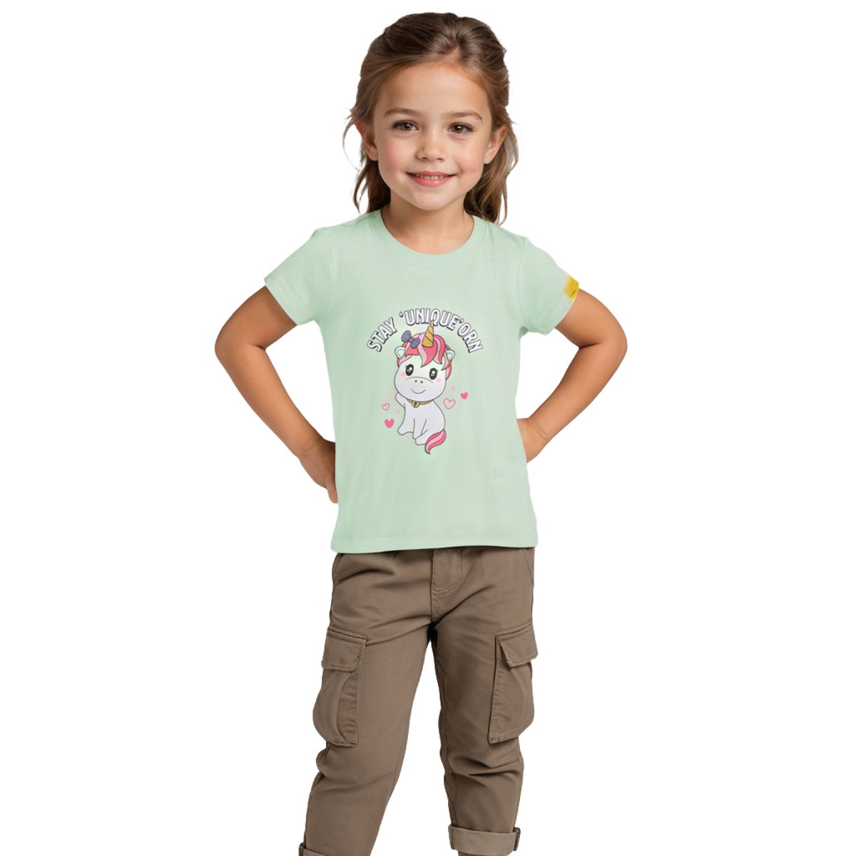 Girls T shirt Cotton Patina Green Cute Unicorn