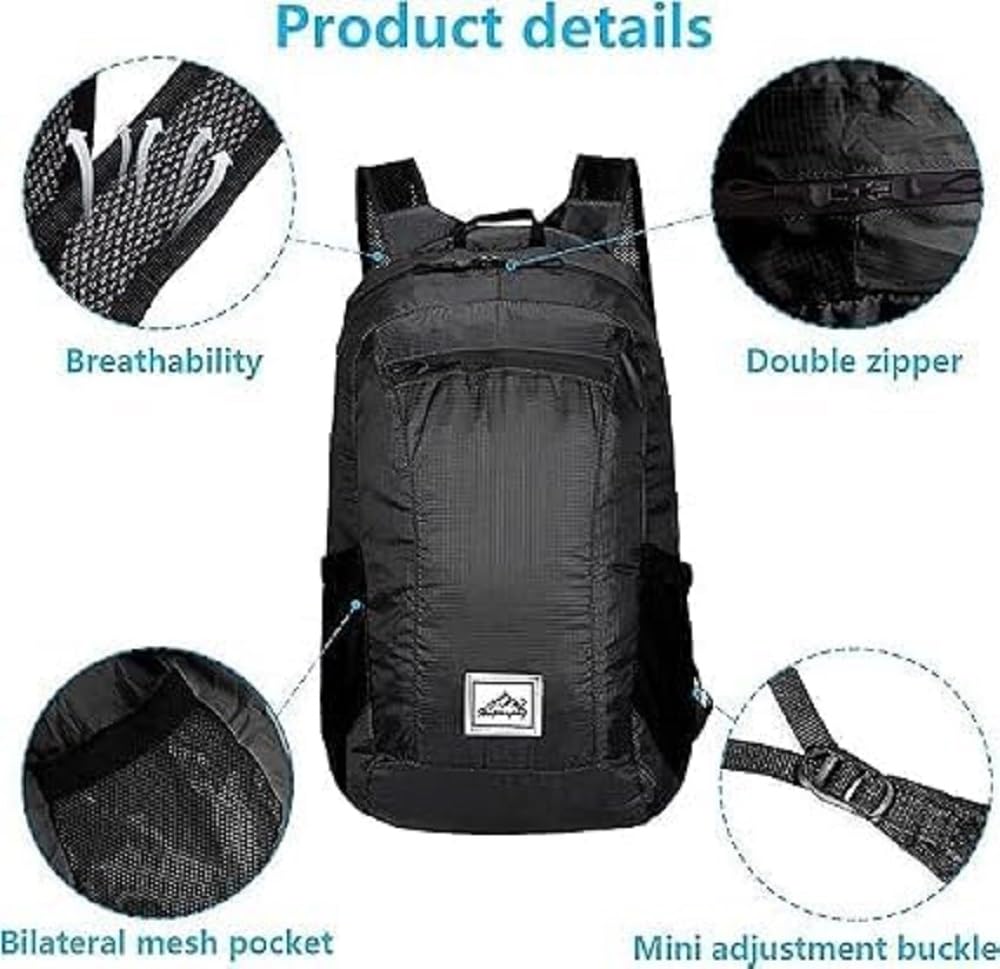 Lightweight Portable Foldable Backpack, Waterproof Folding Travel Bag, Ultralight Packable Daypack with Multiple Storage Pockets for Men & Women, Outdoor Hiking, Trekking, Camping, Travel & Daily Use
