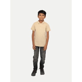 Boys BeigePlain Polo T-shirt