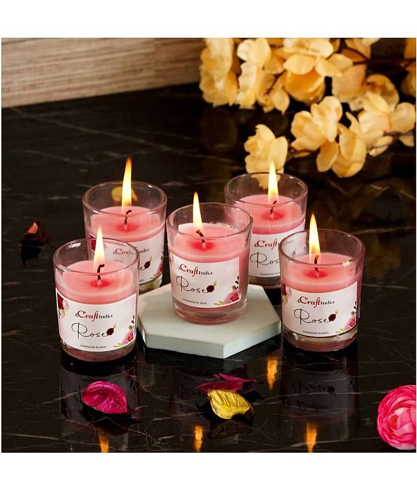 eCraftIndia Set of 5 Pink Rose Scented Glass Candle