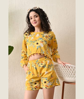 Lihana Women Printed Top With Shorts Co-Ord Set ( Yellow )