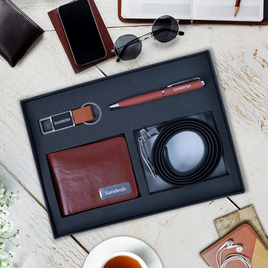 Premium Personalized Gifts : Wallet, Pen, Keychain & Belt Set