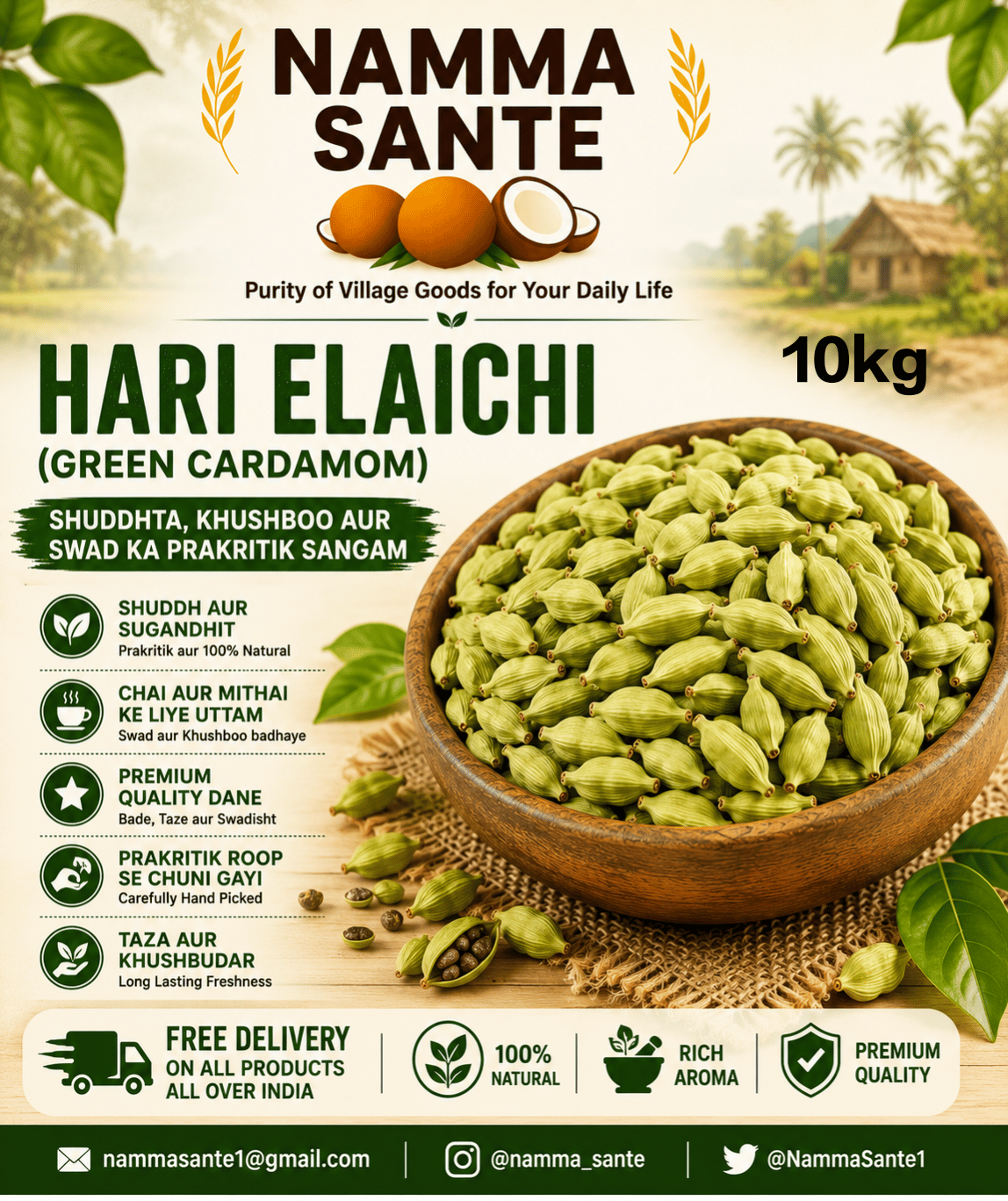 Hari Elaichi, Green Cardamom, Choti Elaichi, Cardamom Pods, Premium Cardamom 10kg