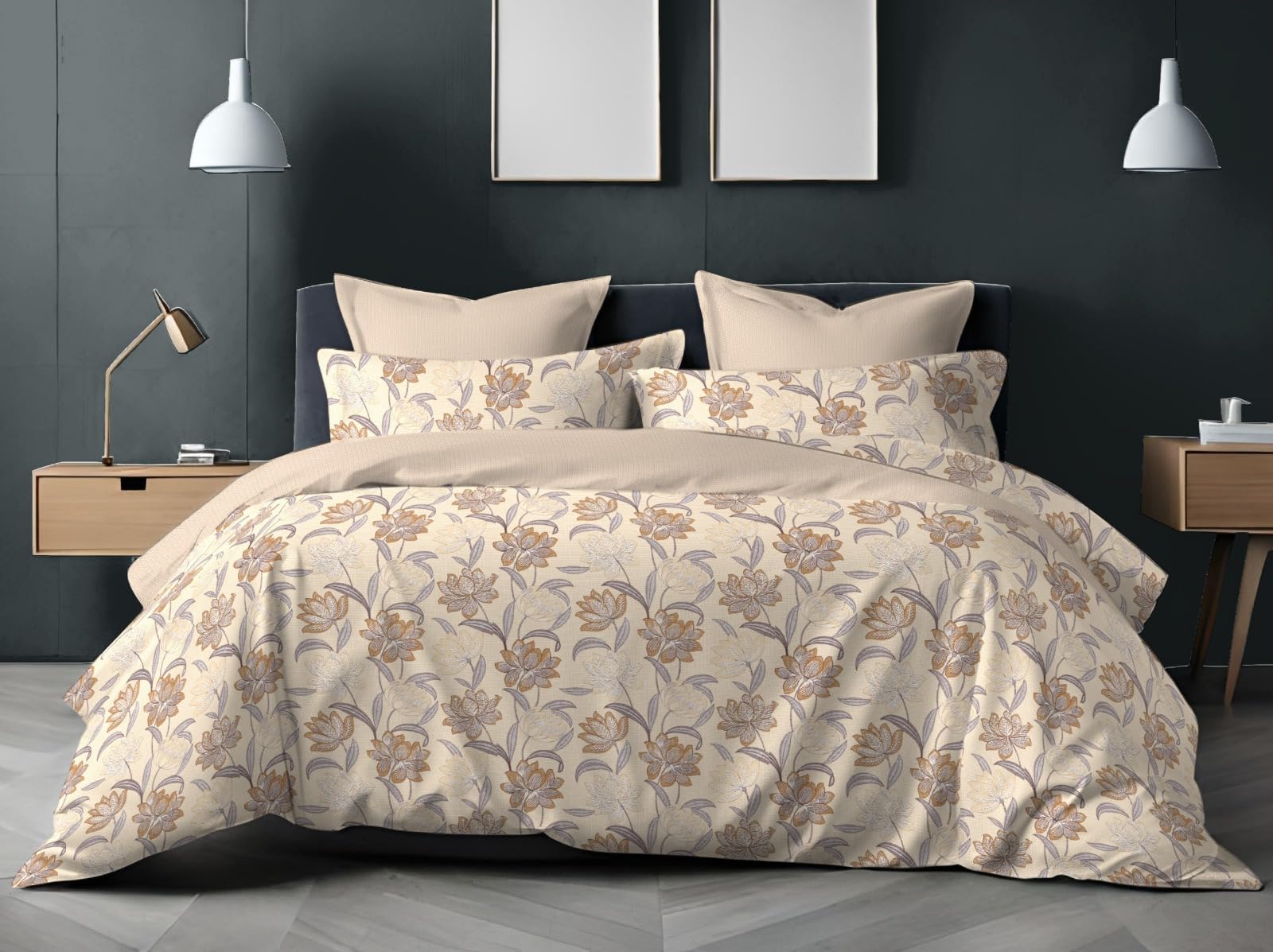Alangrahaa Nira 140 TC 100% Cotton Flat Bedsheet for Double Bed, Queen Size Bed Sheet,1 Flat Sheet (2.29"x2.5") & 2 Pillow Covers (46cm x68cm) Bedding Soft Pastel Botanical Print