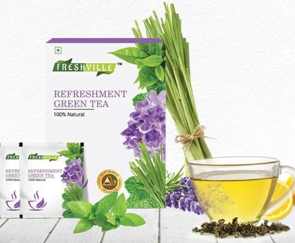 Freshville Refreshment Green Tea Bags Peppermint Lemon Lemongrass Lavender Pack of 15 30gram