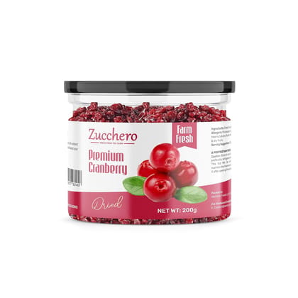 Zucchero Premium Dried Cranberry, 200 gm | Sweet & Tangy | 99% Fat Free | Antioxidant Rich Zucchero Premium Dried Cranberry, 200 gm | Sweet & Tangy | 99% Fat Free | Antioxidant Rich