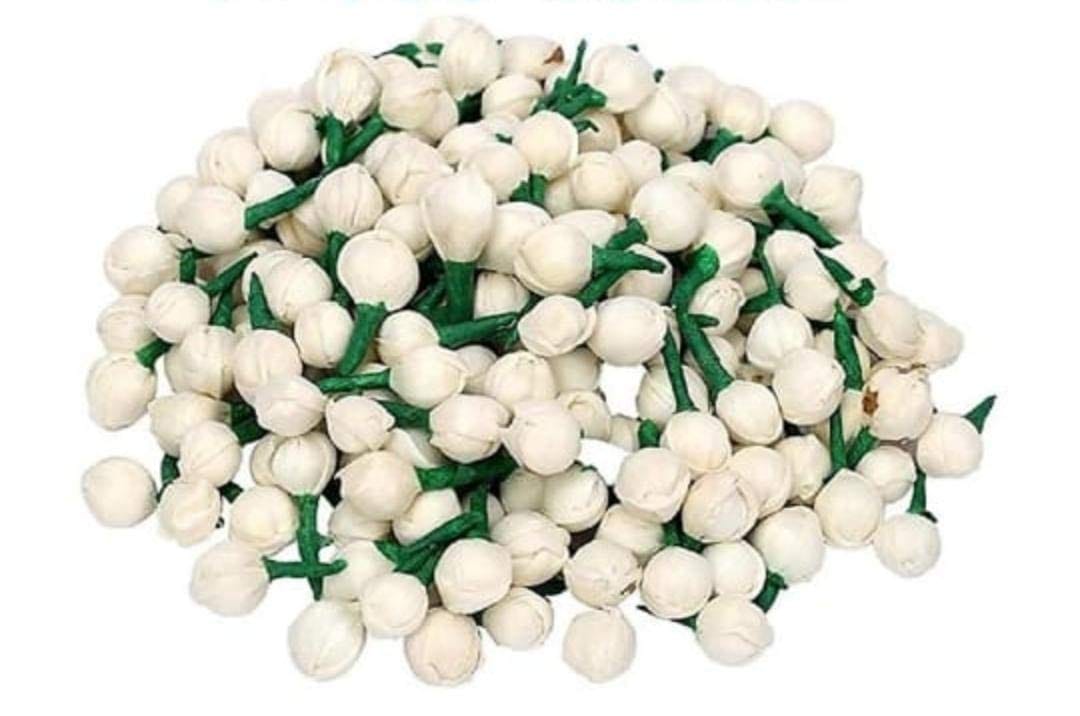 Nawani Artificial Mogra Buds/Jasmine Flower for Jewellery Making, Craft Material (App 250 Buds), Size 1 cm and Material Fabric.