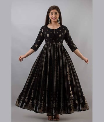 ANNEIV Rayon Printed Anarkali Women's Kurti - Black ( Pack of 1 )