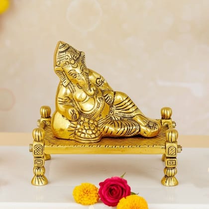 Aluminium Showpiece Bed Ganesh Statue (ASMAS445 G)