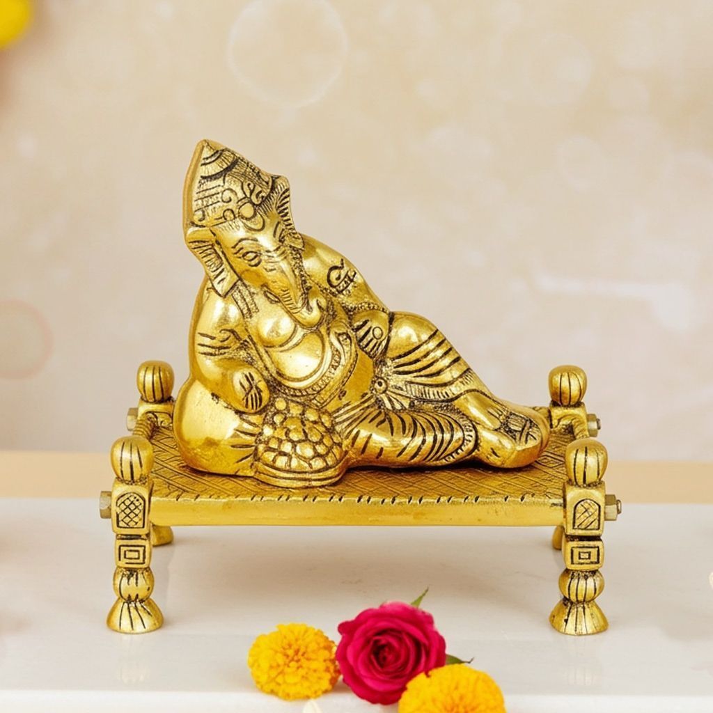 Aluminium Showpiece Bed Ganesh Statue (ASMAS445 G)