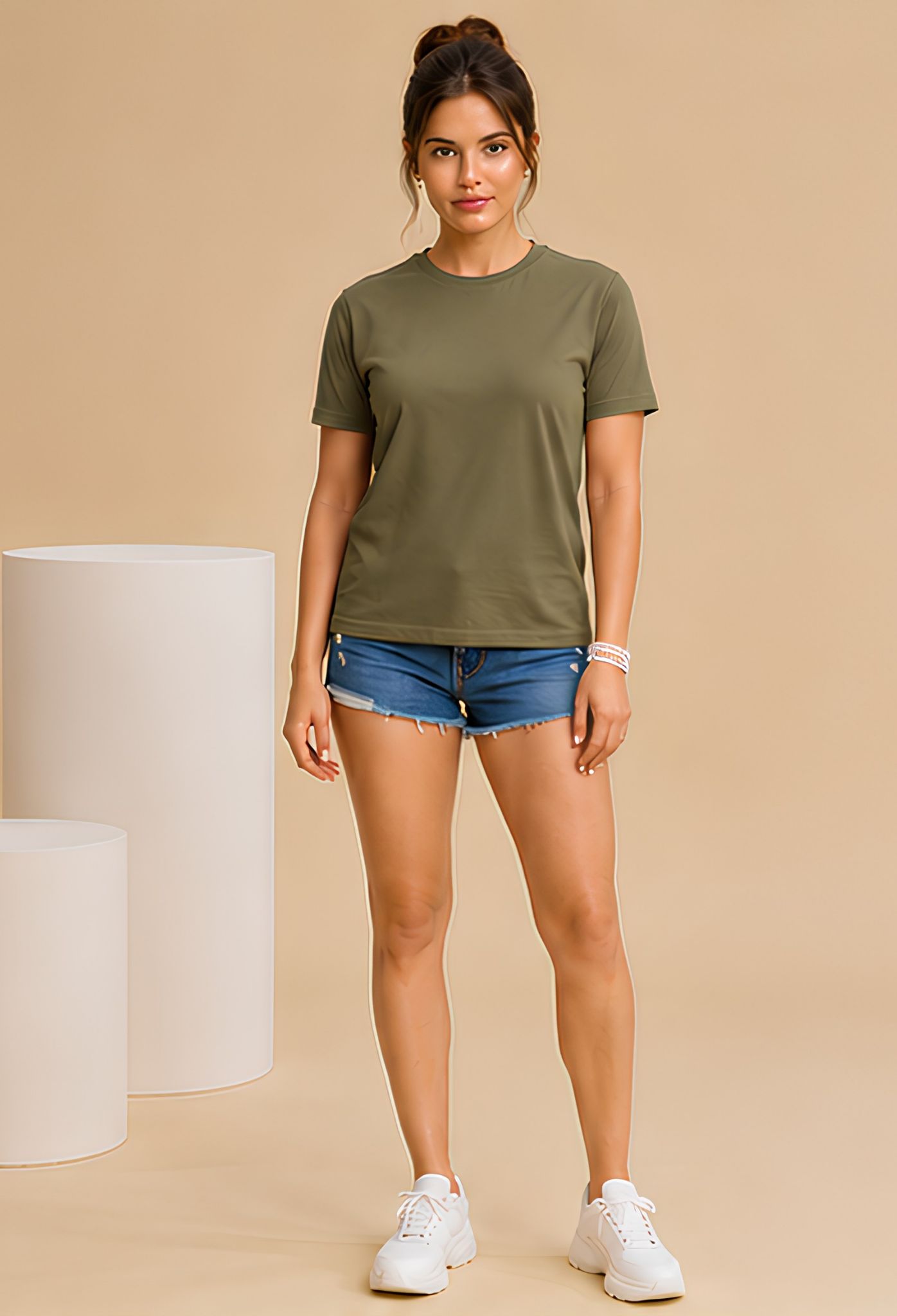 Hue Nox Women's Olive Plain Regular Fit T-Shirt