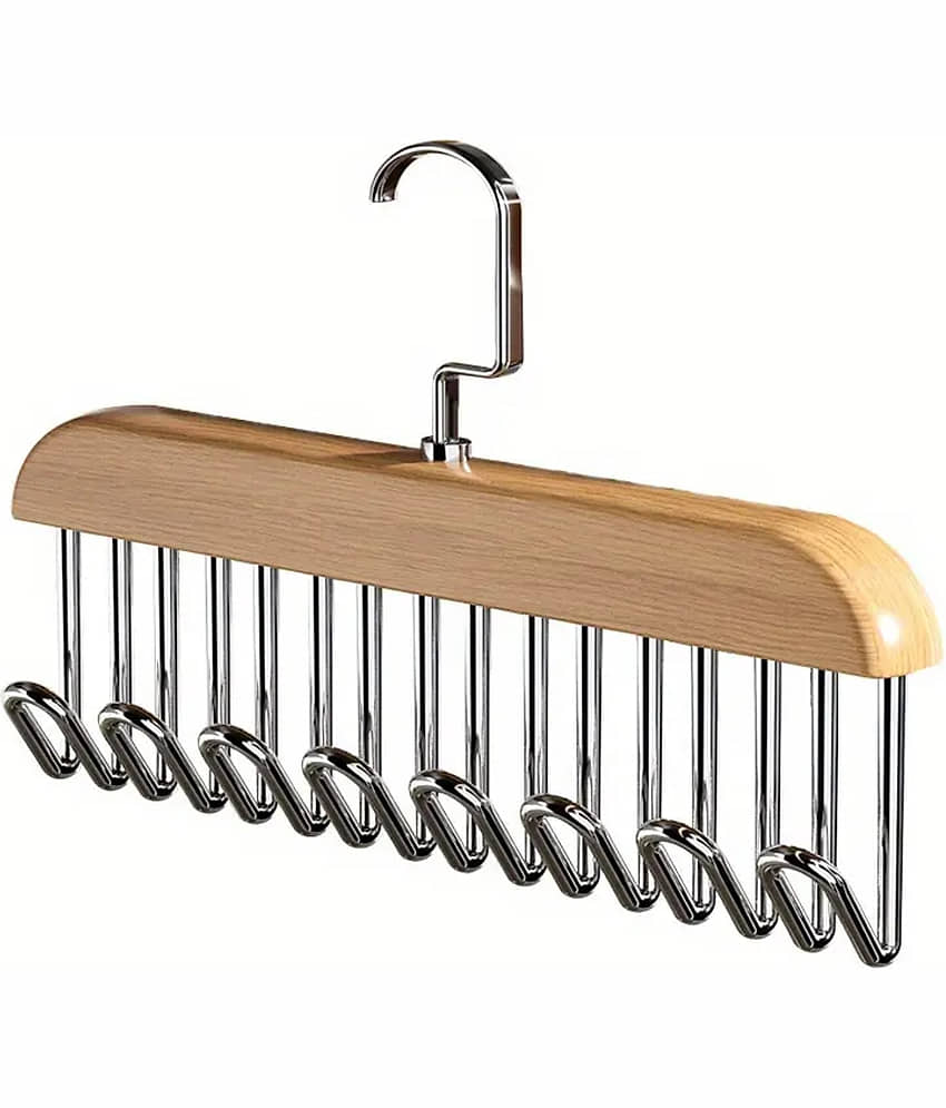 Wooden Hanger for Clothes Hanging, Hangers for Wardrobe and Cupboard, 8 Hook Adjustable Clothes Hanger for Lingerie, Belt, Scarf, Tie, Garments and Accessories