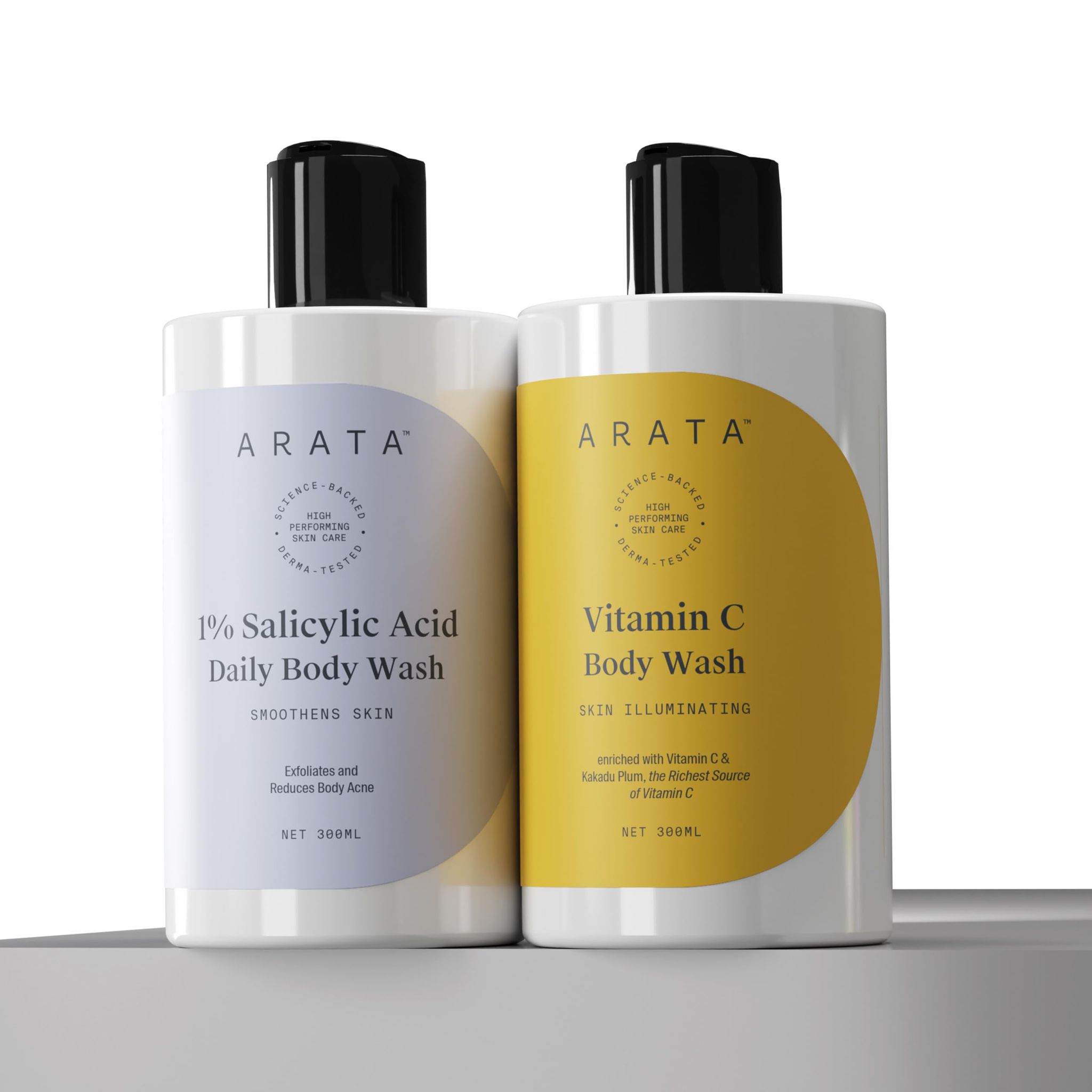 Arata Vitamin C & Salicylic Acid Body Wash Combo | Smooth, Glowing Skin | Prevents Bacne, Dark Spots & Pigmentation | Long-Lasting Fragrance | Paraben & Silicone-Free | Pack of 2, 600ml Arata Vitamin C & Salicylic Acid Body Wash Combo | Smooth, Glowing S
