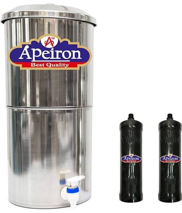 APEIRON STAINLESS STEEL WATER FILTER WITH 2 CARBON CANDLES 21 Ltr Gravity Water Purifier
