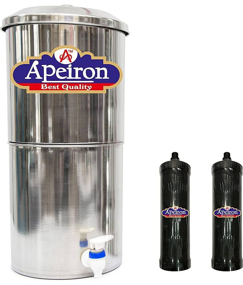 APEIRON STAINLESS STEEL WATER FILTER WITH 2 CARBON CANDLES 21 Ltr Gravity Water Purifier