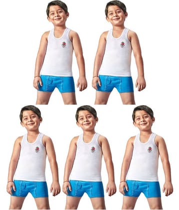 Dixcy Josh Fine Cotton White Sleeveless Vests for Kids/Boys - Pack of 5