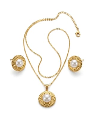 GemGleam Gold Plated Pearl Pendant Set with Earrings for Women | Elegant Designer Jewellery | Anti-Tarnish | Skin-Friendly | Stylish Lightweight Jewellery for Girls (Pearl Halo) GemGleam Gold Plated Pearl Pendant Set with Earrings for Women | Elegant Designer Jewellery | Anti-Tarnish | Skin-Friendly | Stylish Lightweight Jewellery for Girls (Pearl Halo)