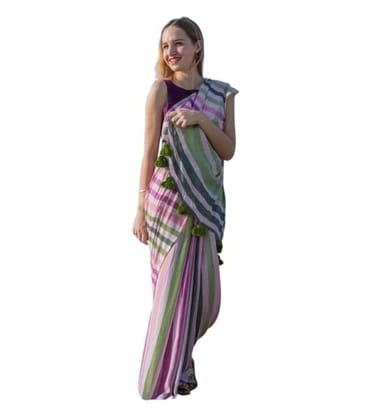 DARSHANS Women's Linen Printed Saree With Unstitched Blouse 5.5Mtr (Pink)-PID65199