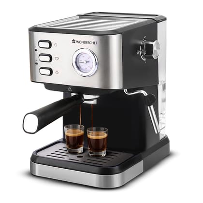 Wonderchef Regenta 19 Bar Espresso Coffee Maker | Espresso, Cappuccino, Latte, Mocha & Cold Coffee | Steam Frother | Metal Portafilter | 1.5L Tank | 1200W | 2-Year Warranty Wonderchef Regenta 19 Bar Espresso Coffee Maker | Espresso, Cappuccino, Latte, Mo