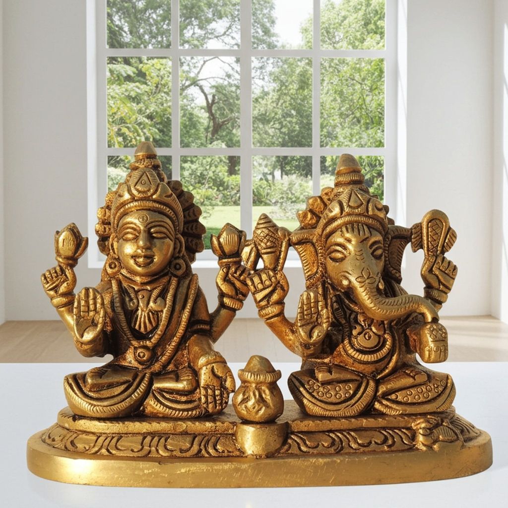 Brass Laxmi Ganesh God Idol | Traditional Hindu Religious Murti, Height : 3.5 Inch (BSMAS1615 C)