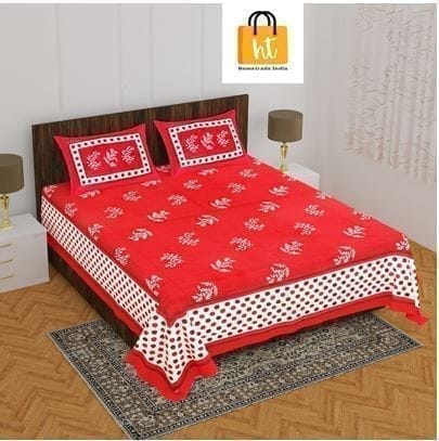3001-Hometrade India-Standard King Size (90*108 Inches) Double Bedsheet With 2 Pillow Cover-RJ-14-Jaipur lining-3793