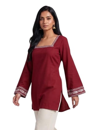 MAHIRA'S Comfort Women's Rayon A-Line Kurti, Floral Embroidered- Wine (XS) MAHIRA'S Comfort Women's Rayon A-Line Kurti, Floral Embroidered- Wine (XS) - Wine