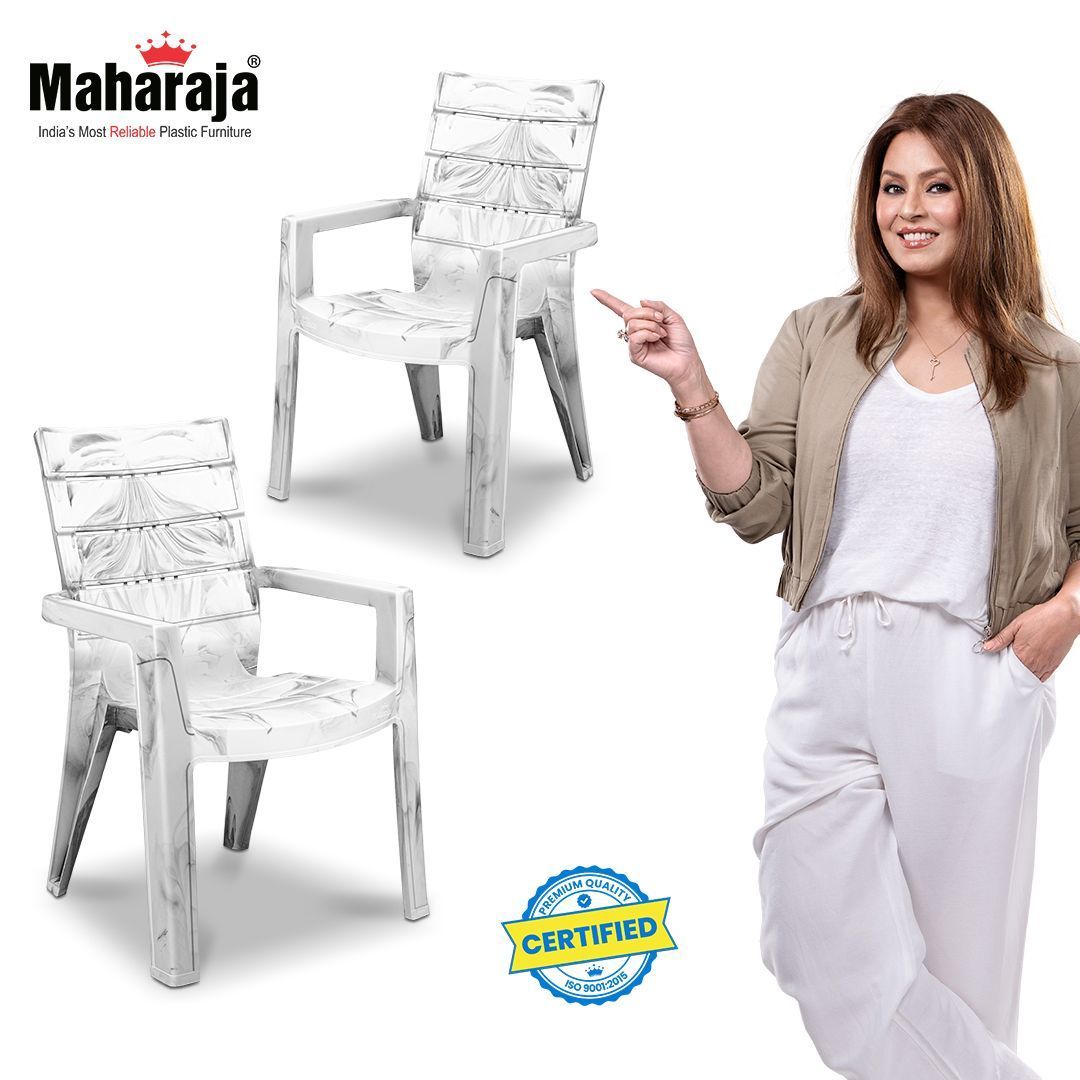 MAHARAJA 100% Virgin Plastic Premium Armrest Chair – Marble Look Luxury Plastic Chair | Comfortable Armrest Chair for Home Interiors