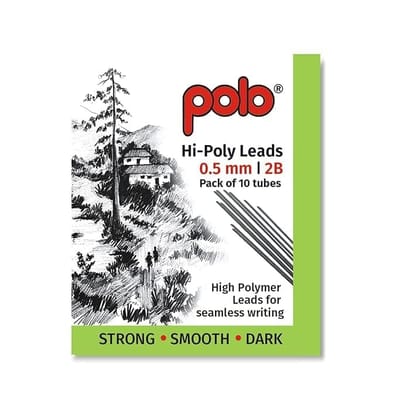 polo 0.5mm 2B mechanical pencil leads pack of 2 (10 tubes per pack) | hi-polymer strong & smooth refills | dark, break-resistant & ideal for writing & drawing