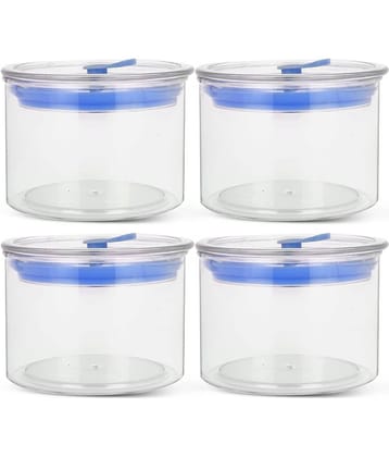HomePro - Round Container | Airtight | Silicone Cap | Blue | Plastic Utility Container ( Set of 4 ) - 500 ml