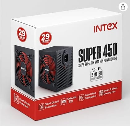 Intex Super 450 SMPS 20+4PIN SATA with Power COORD