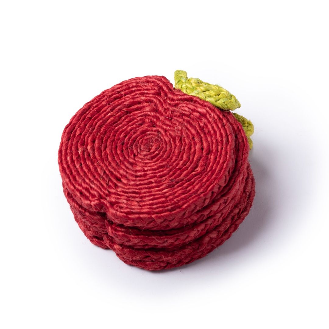 Eco-Friendly Apple Design Jute Coaster Set Of 6