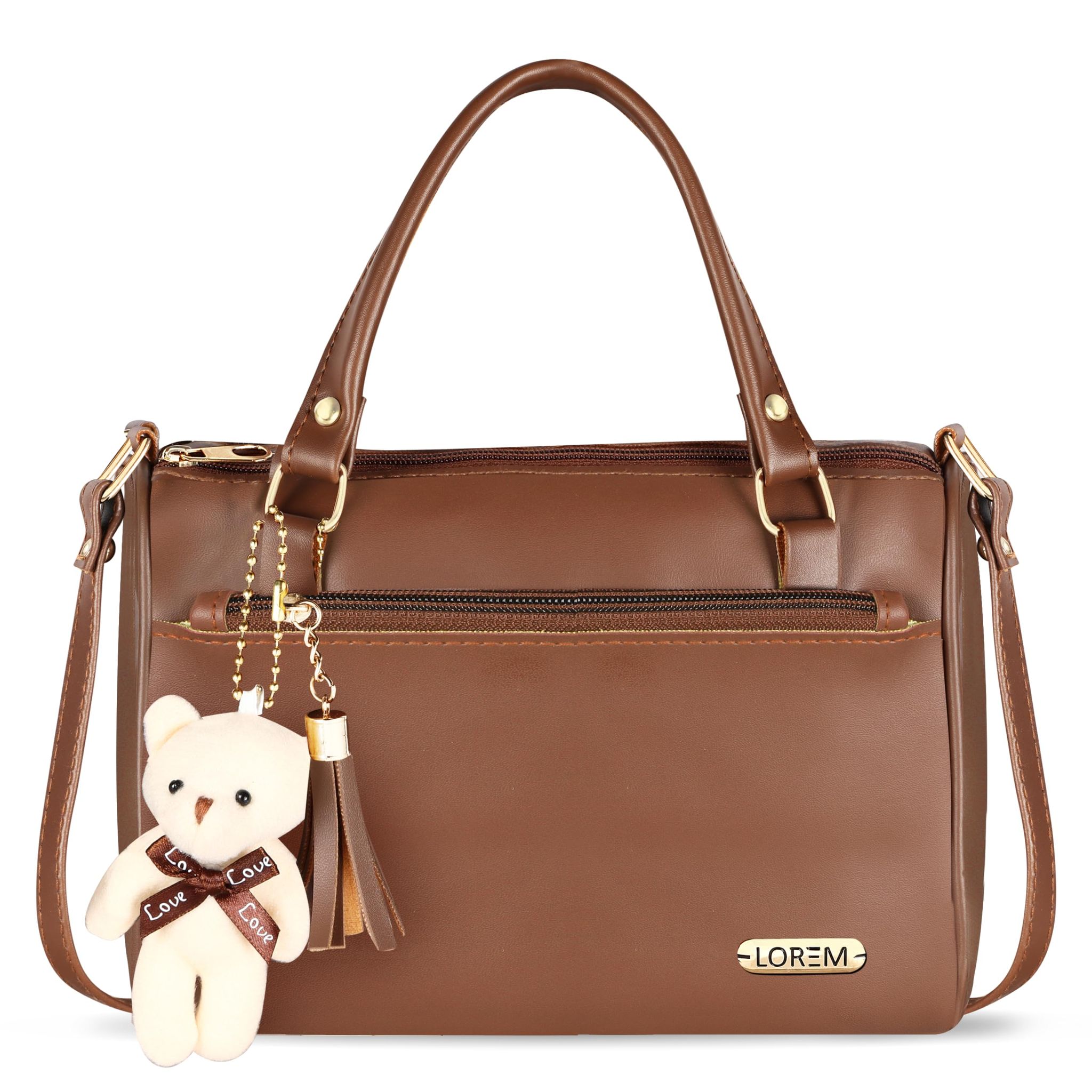 LOREM Glamorous Faux Leather Handbag With Teddy Bear For Women And Girls