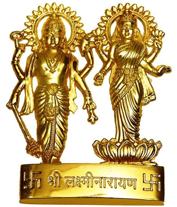 Vishnu Laxmi Idol - Brass 10 cm