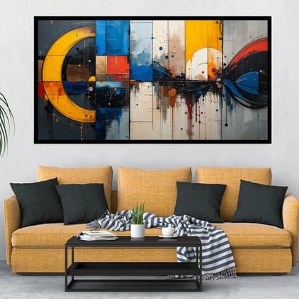 Luminary Infinity Circuit–Futuristic Abstract Museum-Quality Cotton Canvas Handprint for Living Room Décor | Frame Size (127 X 69 Cm) | Frame Type (Black) | 5-Year Warranty