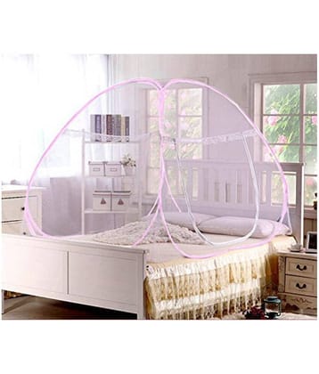 Pindia Pink Polyester Double Mosquito Net