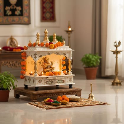Indian White Beautifull Handmade Temple Pooja Mandir