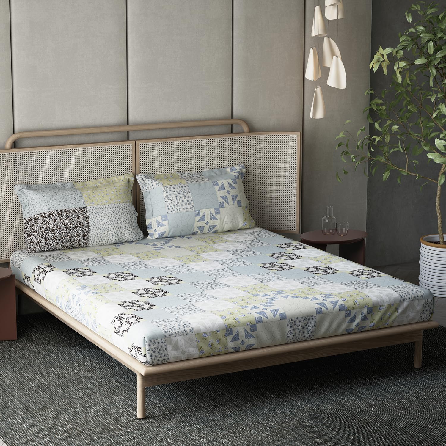DDECOR - Countryside Collection 100% Cotton Ethnic Pattern 136TC Super King |274 CM X 274 CM| with 2 Pillow Covers - Blue