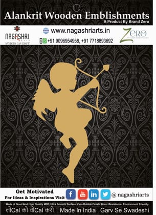 Brand Zero MDF Emblishment Angel Design 4 - Size: 2.0 Inches by 1.3 Inches And 2.5 mm Thick