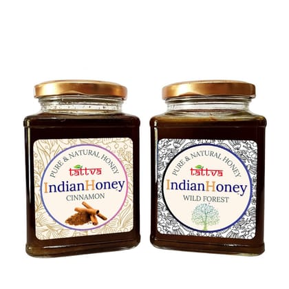 IndianHoney Wild Forest & Cinnamon Honey Combo (Pack of 2) | Pure & Natural | 1kg (500g Each) | Unprocessed & Unfiltered Natural Sweetener