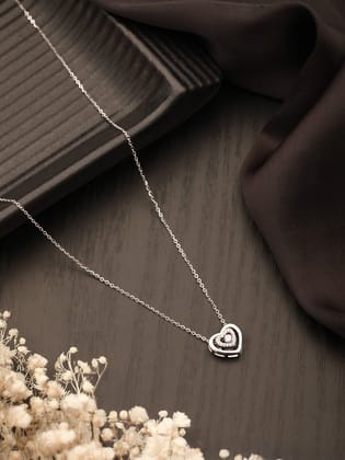 925 Sterling Silver Zircon Studded Heart Shaped Minimal Pendant Necklace & Chain