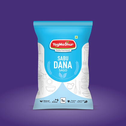 YogMadhur Sabu Dana Sago | Blue And White | 1kg | Premium Quality, Hygienically Packed | Breakfast And Fasting