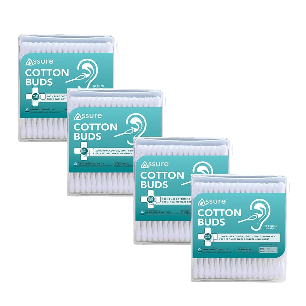 Assure Cotton Buds, 100 Sticks - Pack of 4