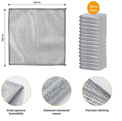 Durable Diamond Weave Wire Mesh Cleaning Cloth - 15 Pack Durable Diamond Weave Wire Mesh Cleaning Cloth - 15 Pack