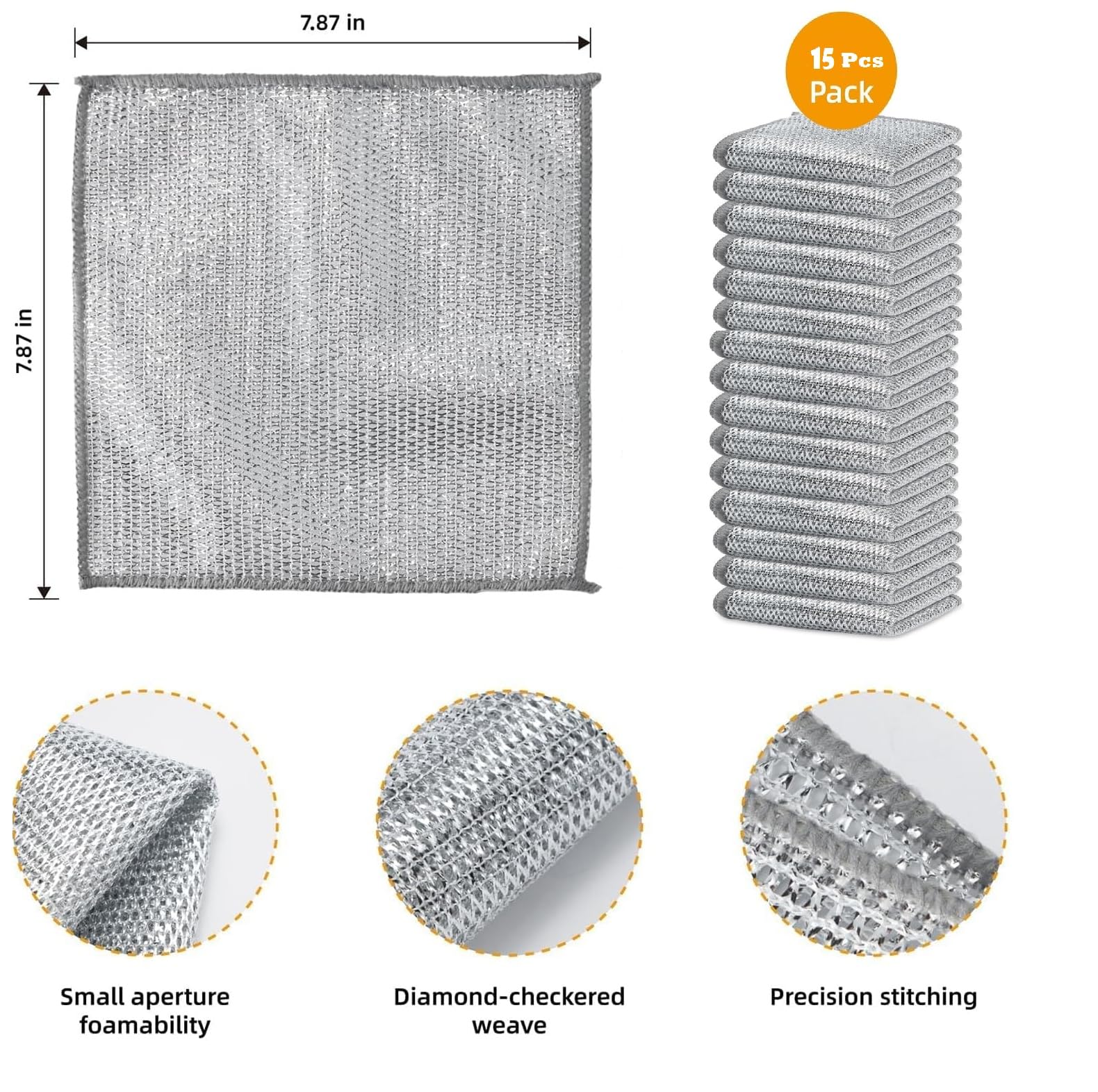 Durable Diamond Weave Wire Mesh Cleaning Cloth - 15 Pack