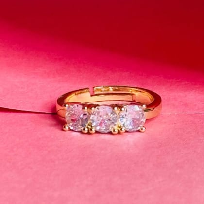 Smitam Jewels Trio Sparkle Adjustable Ring Triple Solitaire Crystal Gold Ring